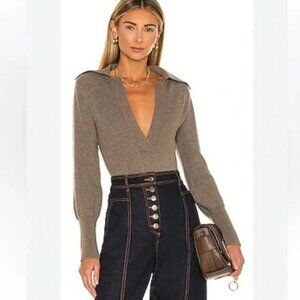 New Nanushka Dane Cashmere Ribbed V-neck Bodysuit, Color: Fossile, Sz XS